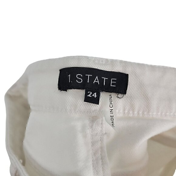 1.State Jeans W/ Flare Raw Hem Denim Size 24. Retro Vibe Triangle cut out cuff - Picture 2 of 4